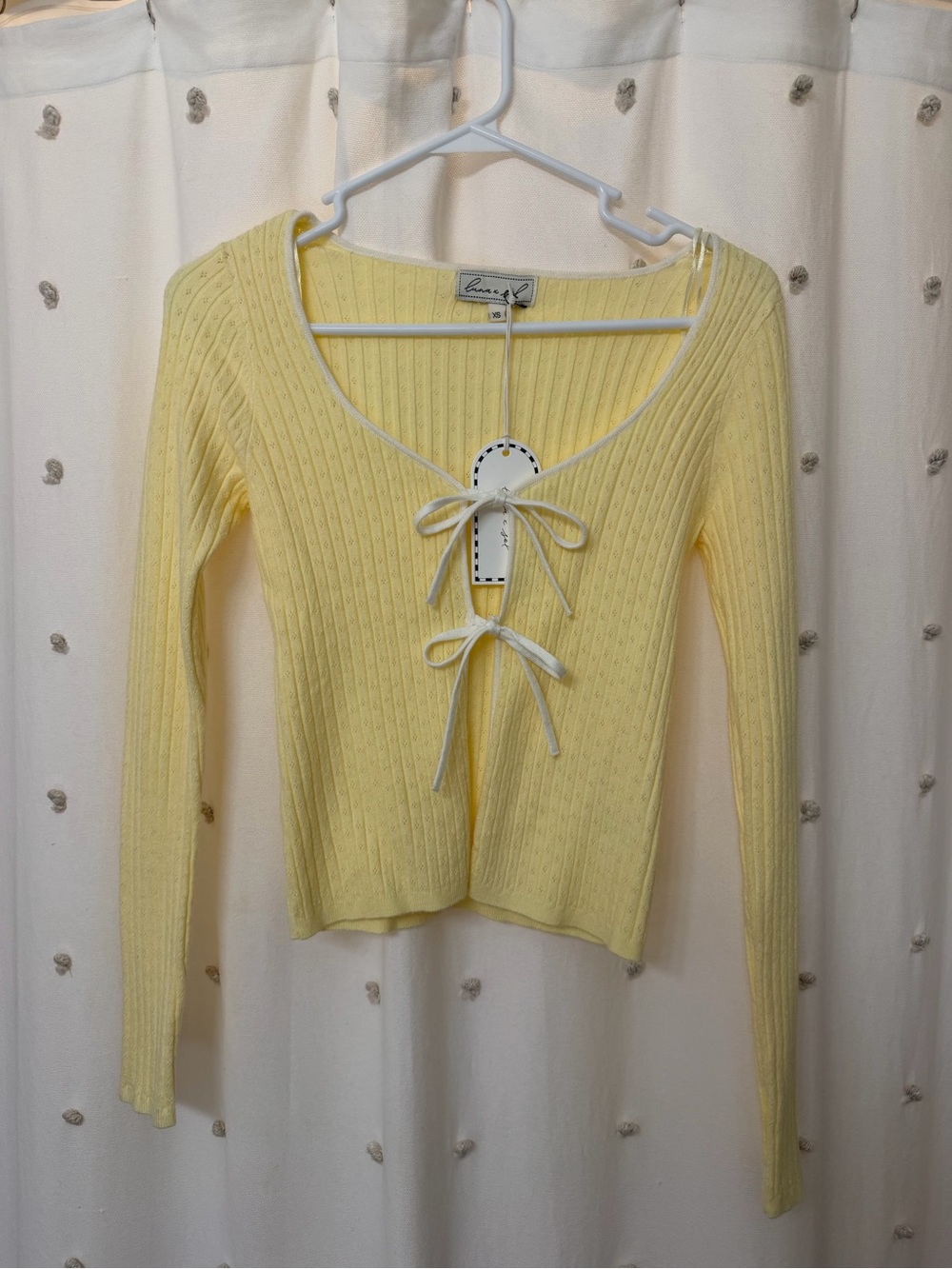 Lace-Up Ribbed Knit Top - Yellow